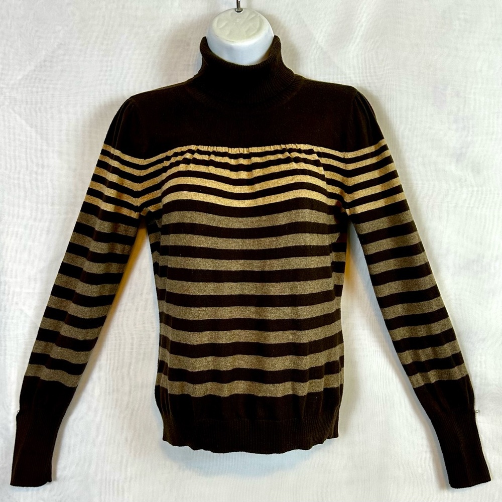 Ana Women’s Brown and Ran Striped Turtleneck Sweater / Petite Small
